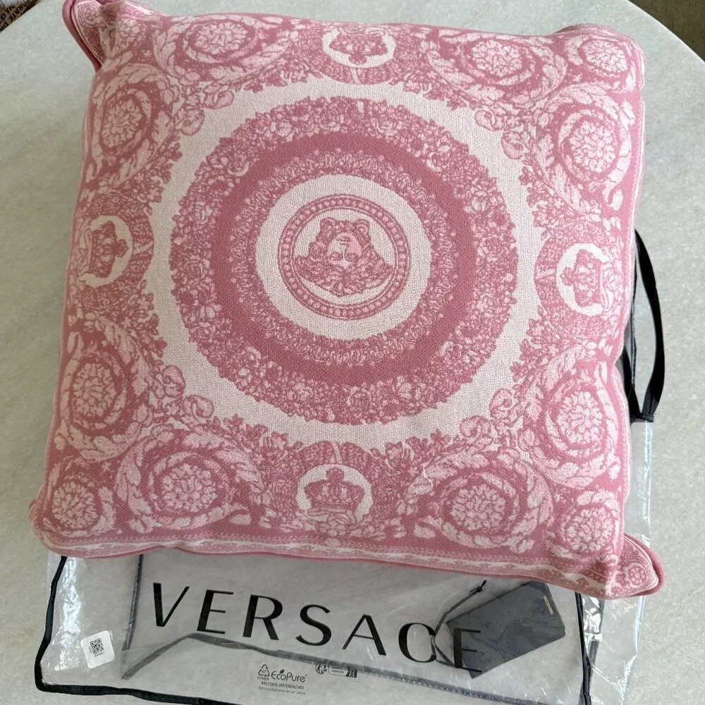 Versace Medusa Wool/Cashmere Pink Pillow Cushion, large, New Made in Italy‎